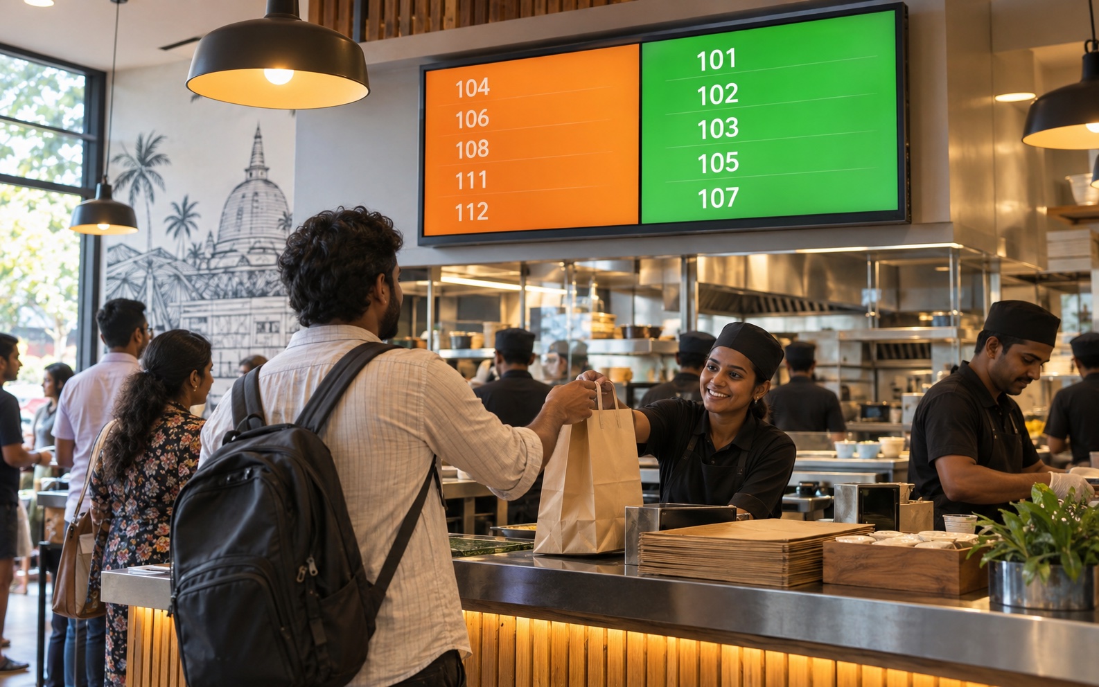 Order status display above a pickup counter